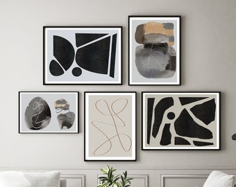 Minimalist Abstract Art Prints: Neutral Tone Gallery Wall Set (Digital Download)