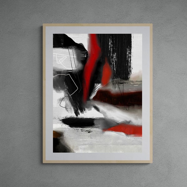 Schwarz und Rot Abstrakter Druck, druckbare abstrakte Wandkunst, moderne abstrakte Wohndekor, abstrakte Malerei, Download abstrakte Kunst, 24x32 Druck