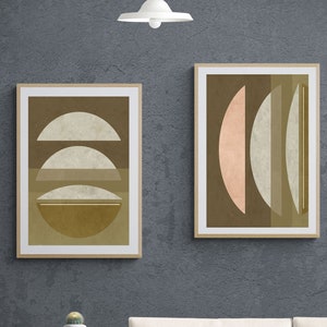 Olive Green Mid Century Abstract Geometric Printable Wall Art Set of 2 Prints, Mid Century Abstract Print Set, Modern Mid Century Art Set