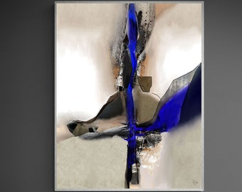Impressão artística abstrata em tons de azul e bege: decoração de parede moderna (download digital)