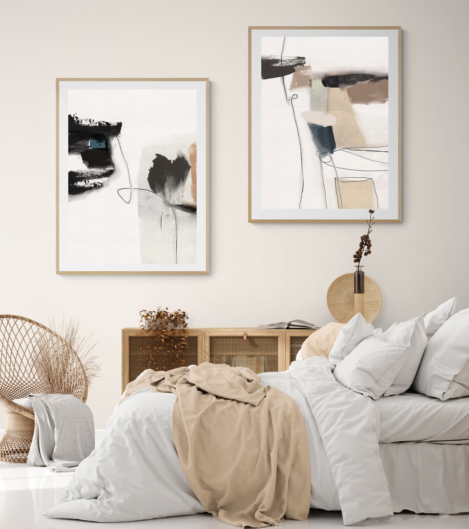 Beige Gray Abstract Gallery Wall Art Set of 2 Neutral Tones Etsy