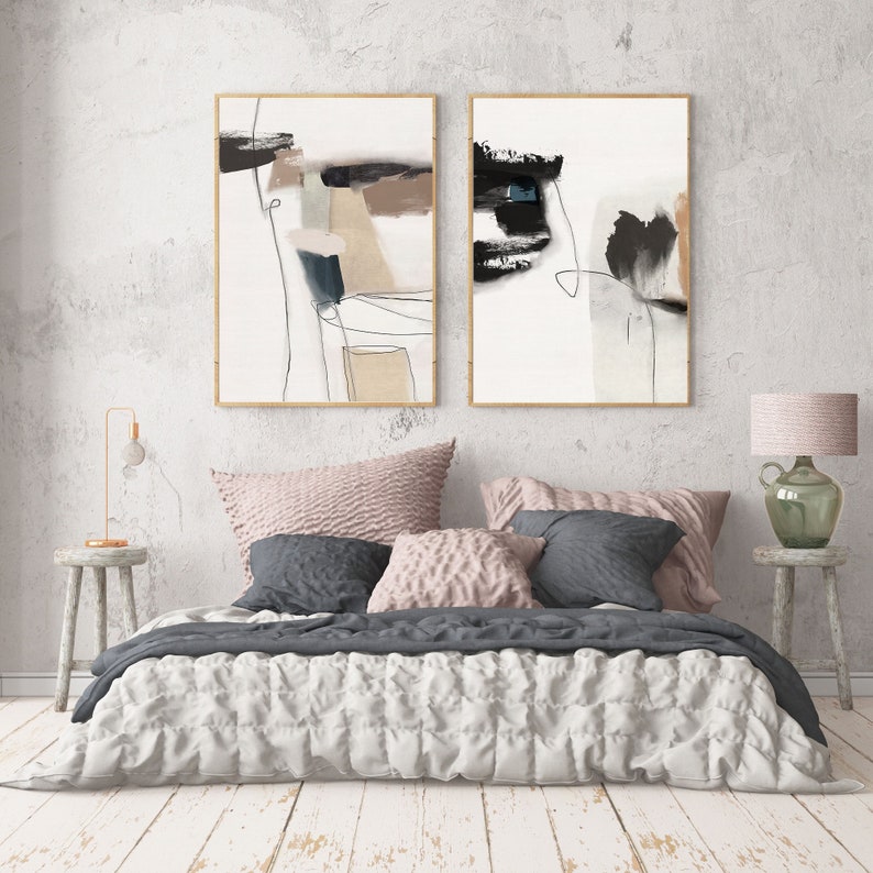 Beige Gray Abstract Gallery Wall Art Set of 2 Neutral Tones Etsy