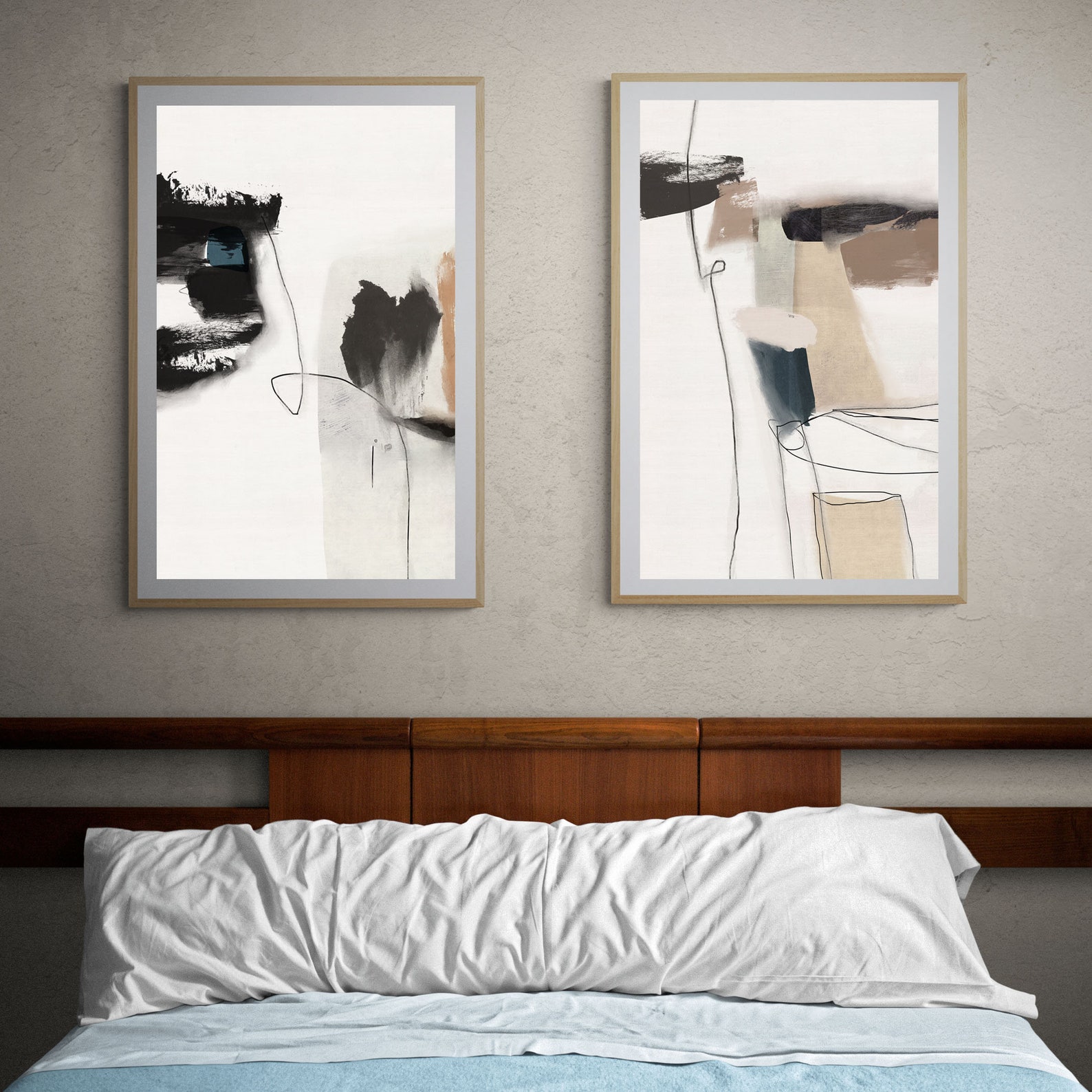 Beige Gray Abstract Gallery Wall Art Set of 2 Neutral Tones Etsy