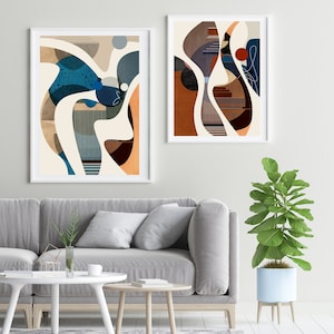 Mid Century Art Set, Abstract Geometric, Colorful Round Shapes Print (Digital Download)