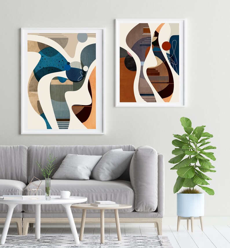 Mid Century Art Set, Abstract Geometric, Colorful Round Shapes Print (Digital Download)