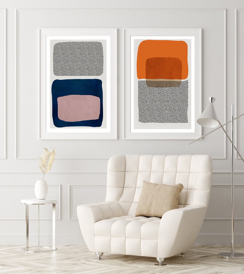 Set of 2 Prints Burnt Orange Blue Pink Print Modern Home Decor,Minimal Print Set Instant Download Minimalist Abstract Geometric Wall Art