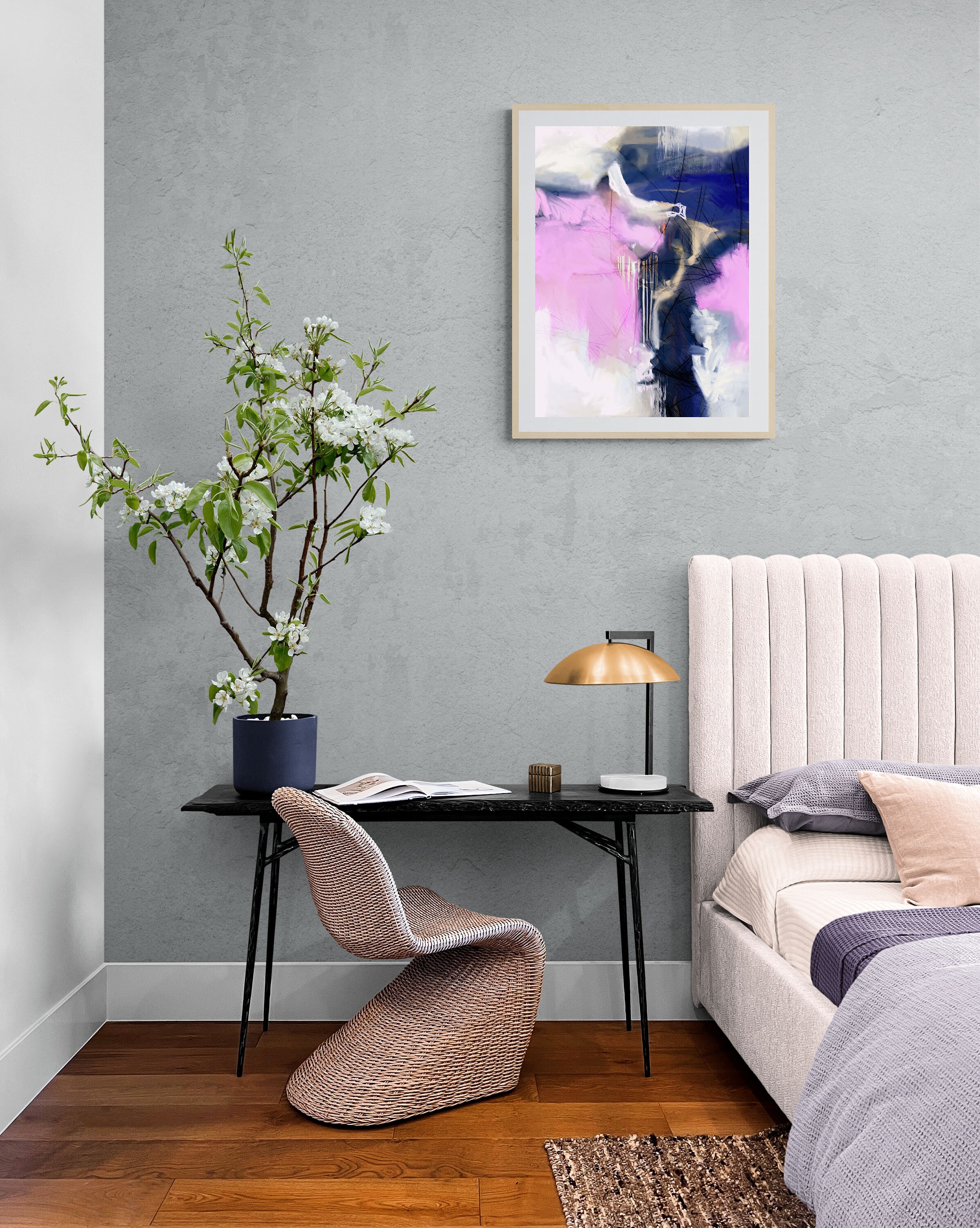 Pink and Blue Abstract Art Print: Modern Wall Decor (16x24) (digital ...