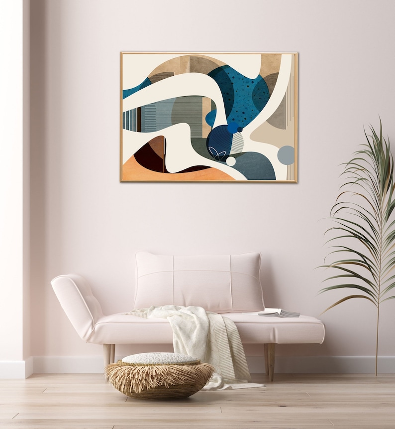Mid Century Art Set, Abstract Geometric, Colorful Round Shapes Print (Digital Download)