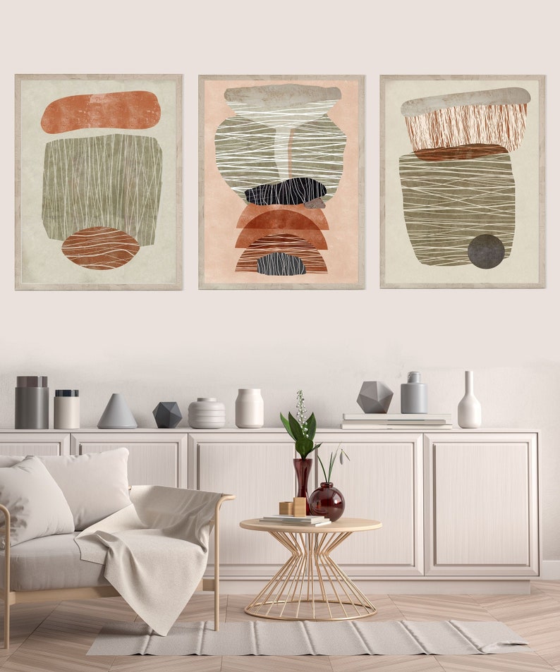 Neutral Tones Minimalist Abstract Wall Art Set of 3 Prints Etsy Canada