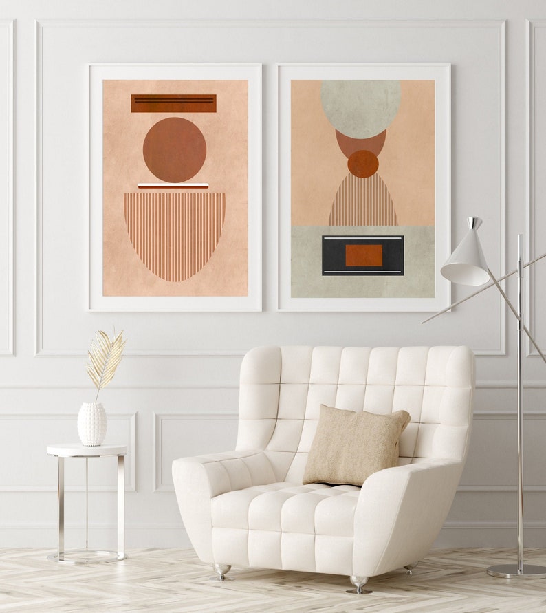 Set of 2 minimalist art prints with calming natural tones Etsy