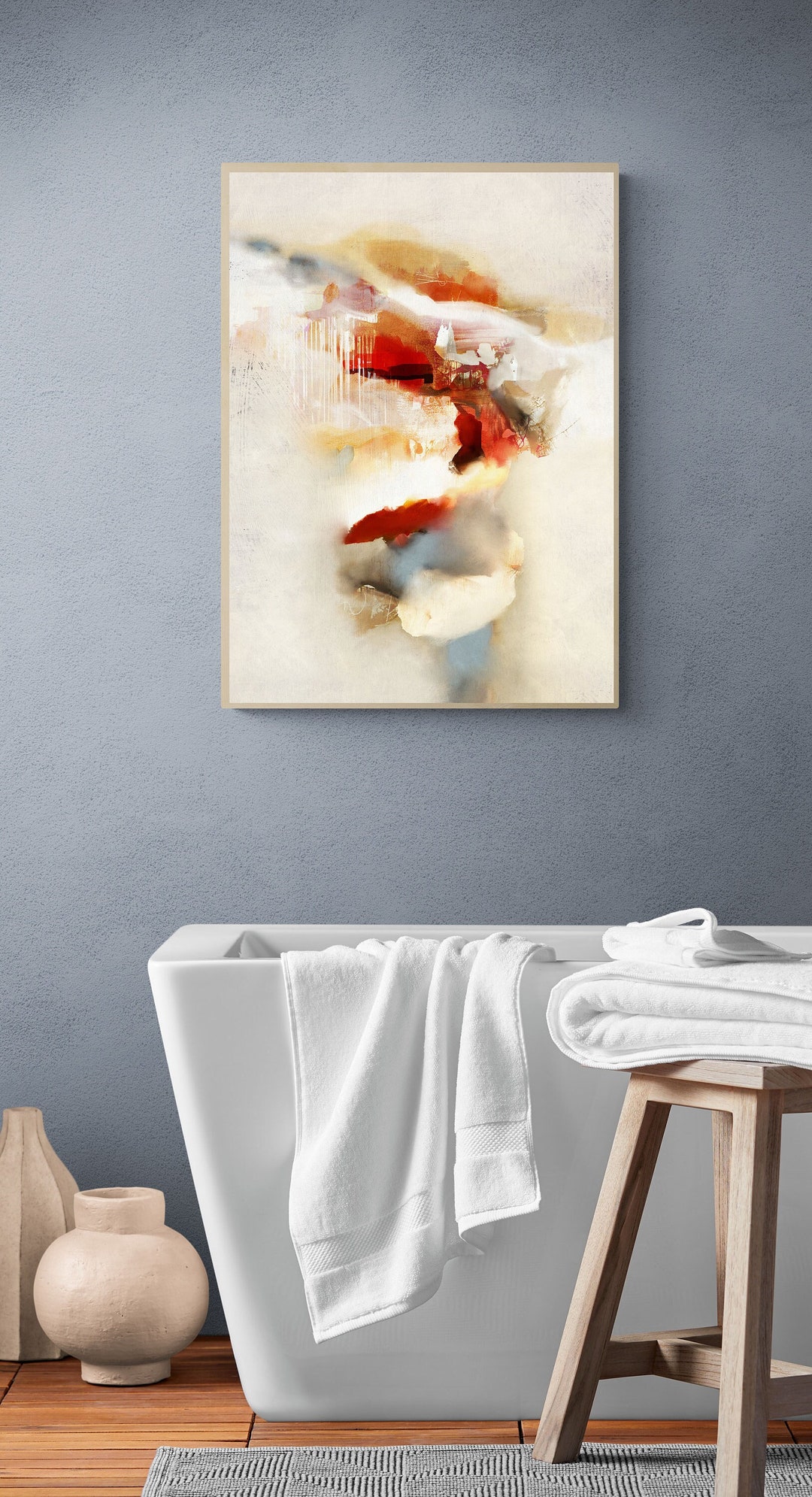 Red Beige Abstract Art Print: Modern Wall Decor (32x24) (digital ...