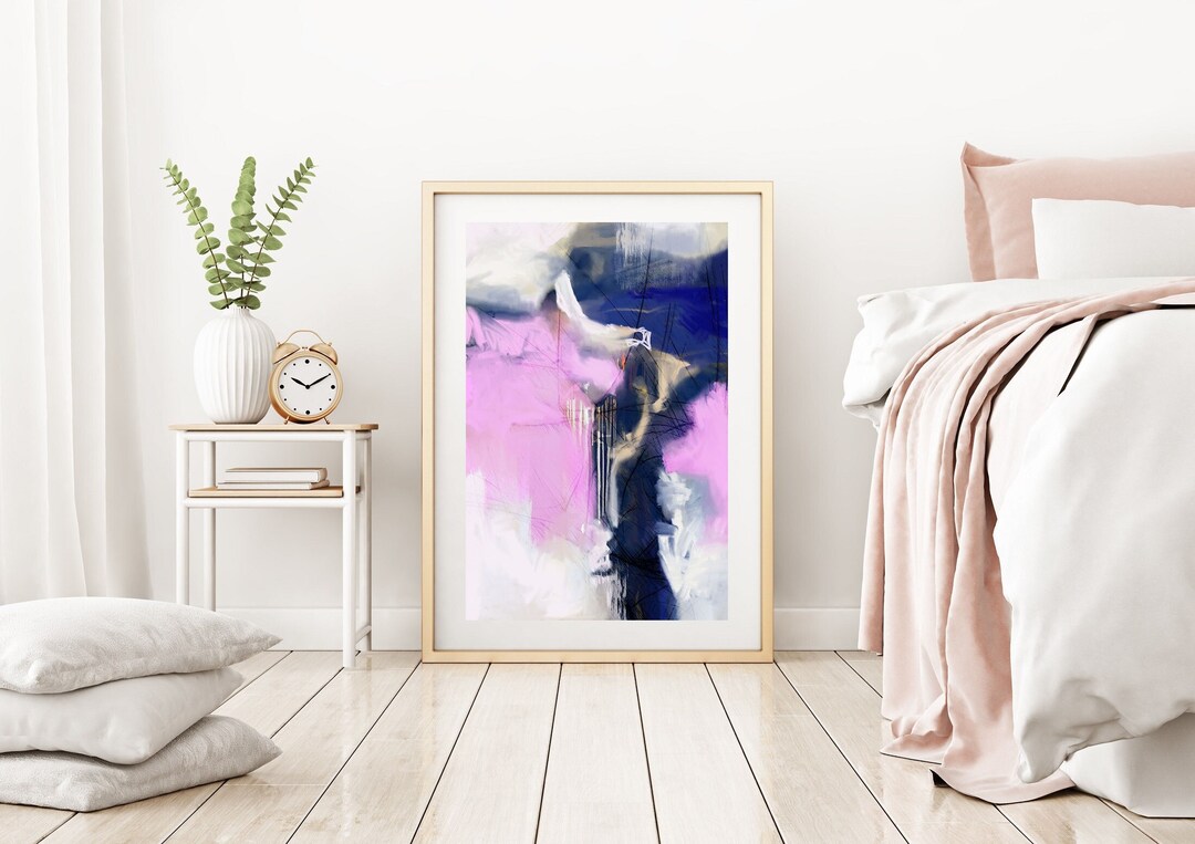 Pink and Blue Abstract Art Print: Modern Wall Decor (16x24) (digital ...