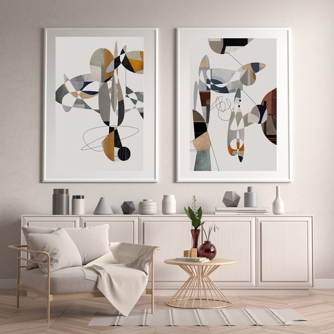 Mid Century Modern Geometric Print Set: Abstract Wall Art (digital ...
