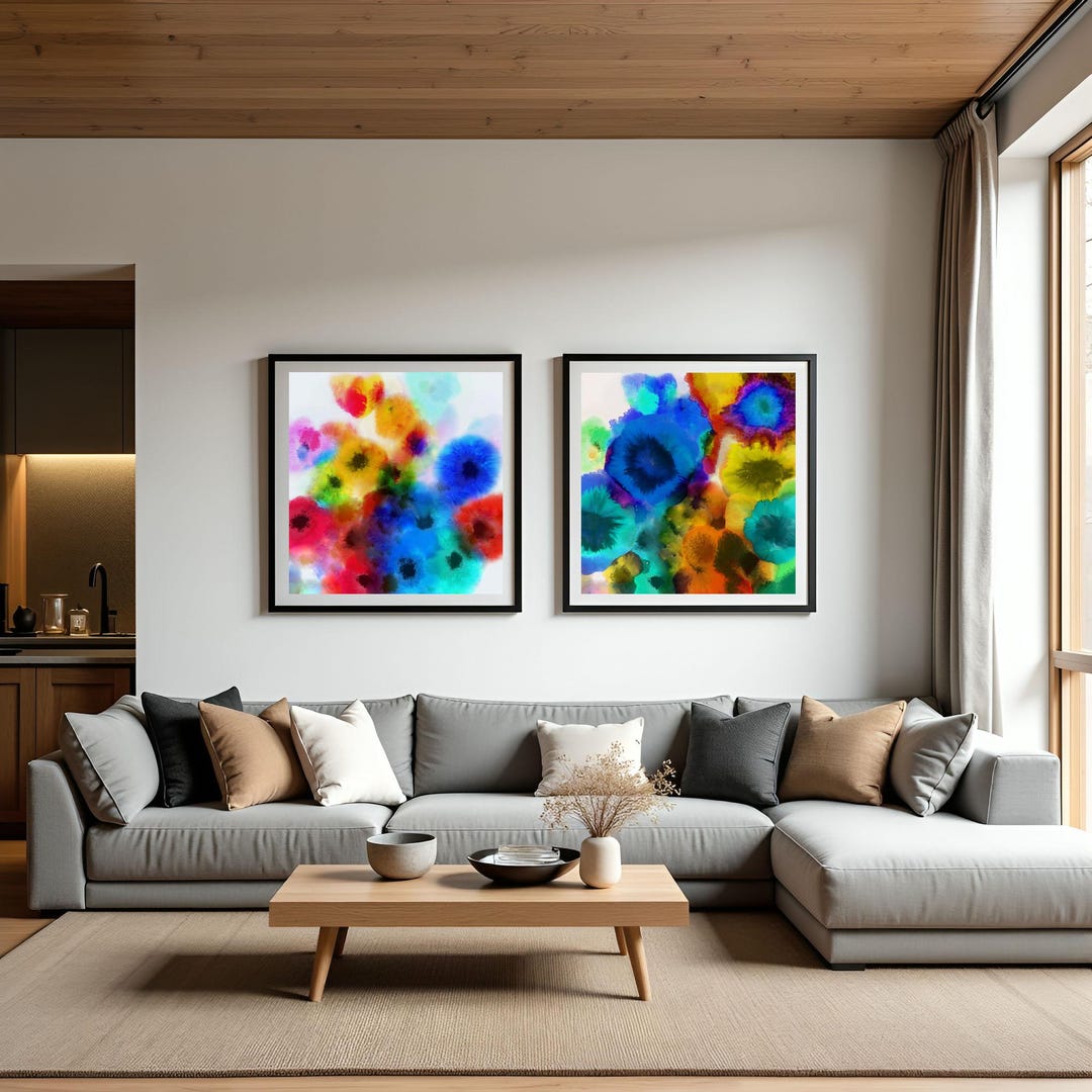 Flowers Watercolor Printable Painting, Set of 2 Watercolor Flowers Art ...