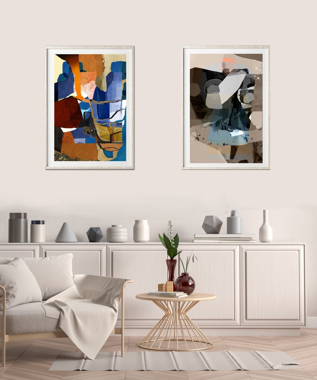 Abstract Wall Art Print Set Set of 2 Prints Modern Abstract - Etsy