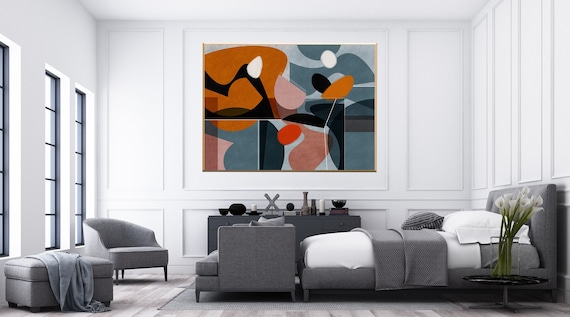 Large Abstract Colorful Painting,Abstract Colorful Geometric Painting,Abstract Hand-painting Texture Colorful Wall Art Living