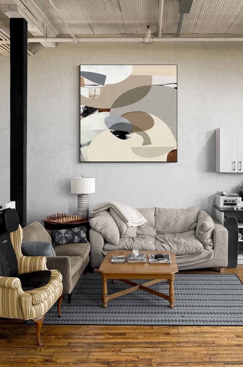 Mid Century Modern Abstract Art Print: Neutral Geometric Shapes ...