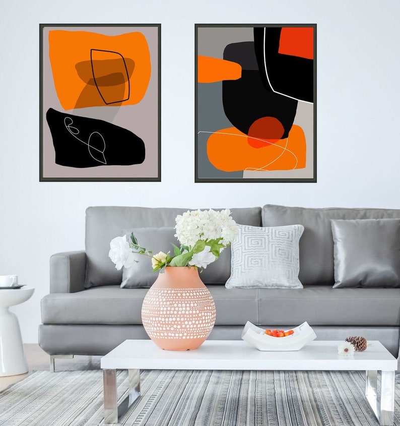 Set of 2 Minimalist Art Prints Abstract Geometric Minimalist Etsy