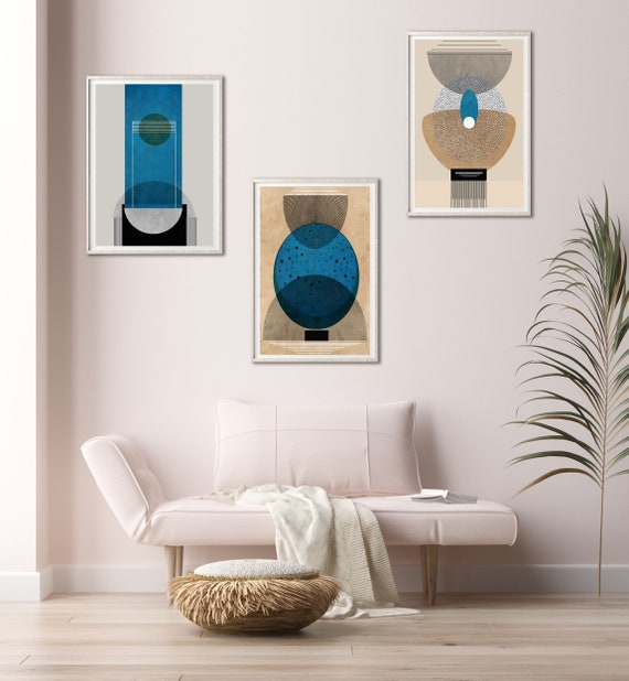 Abstract Geometric Wall Art Set of 3 Prints Printable Modern | Etsy