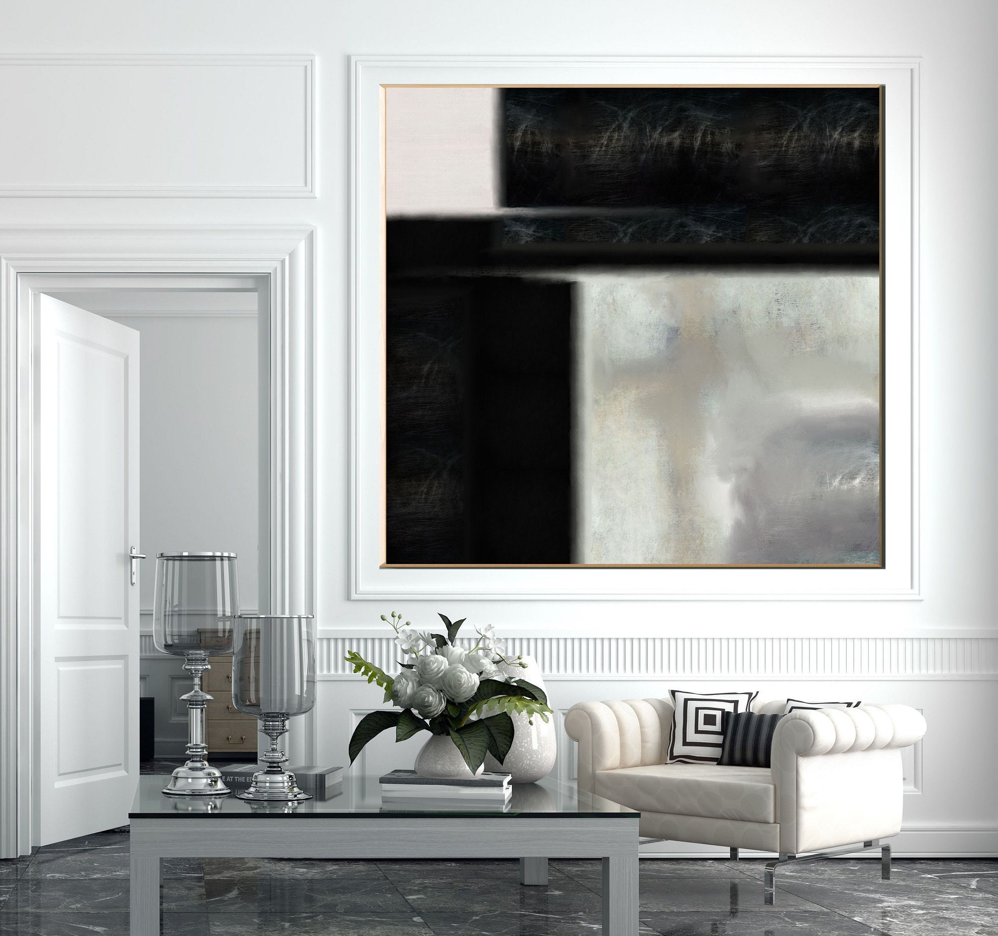 Black and White Abstract Geometric Art Print: Modern Minimalist ...