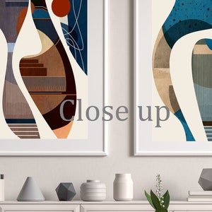 Mid Century Art Set, Abstract Geometric, Colorful Round Shapes Print (Digital Download)
