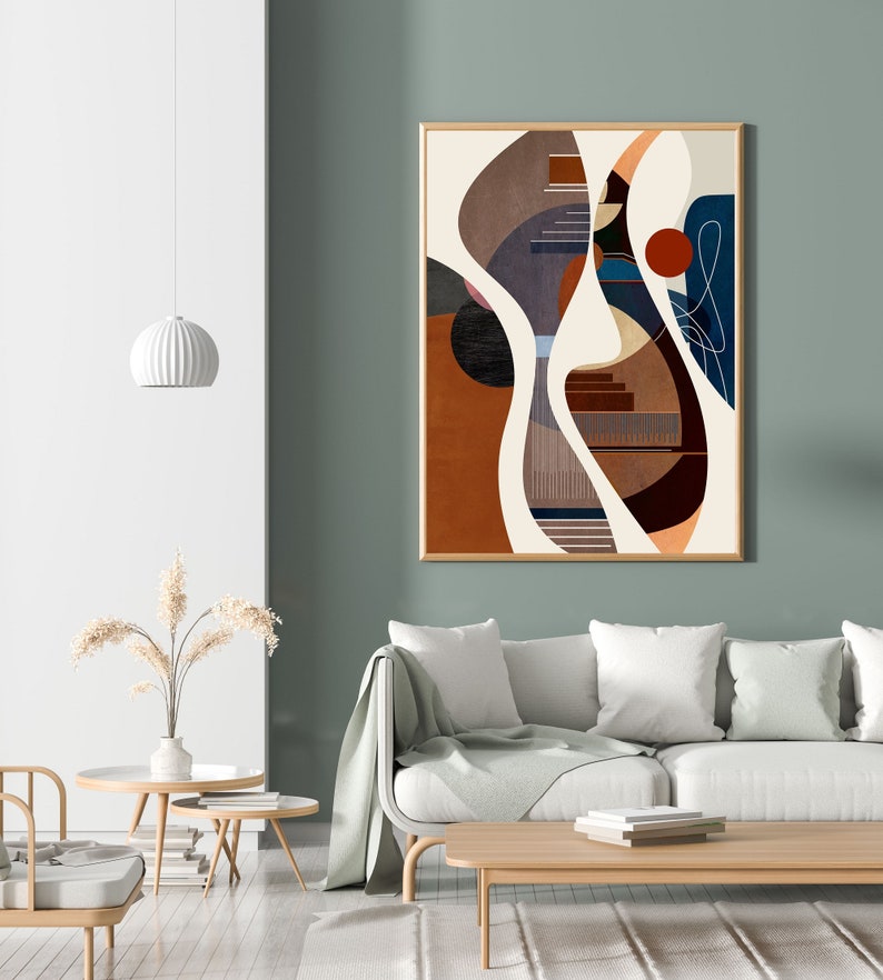 Mid Century Art Set, Abstract Geometric, Colorful Round Shapes Print (Digital Download)