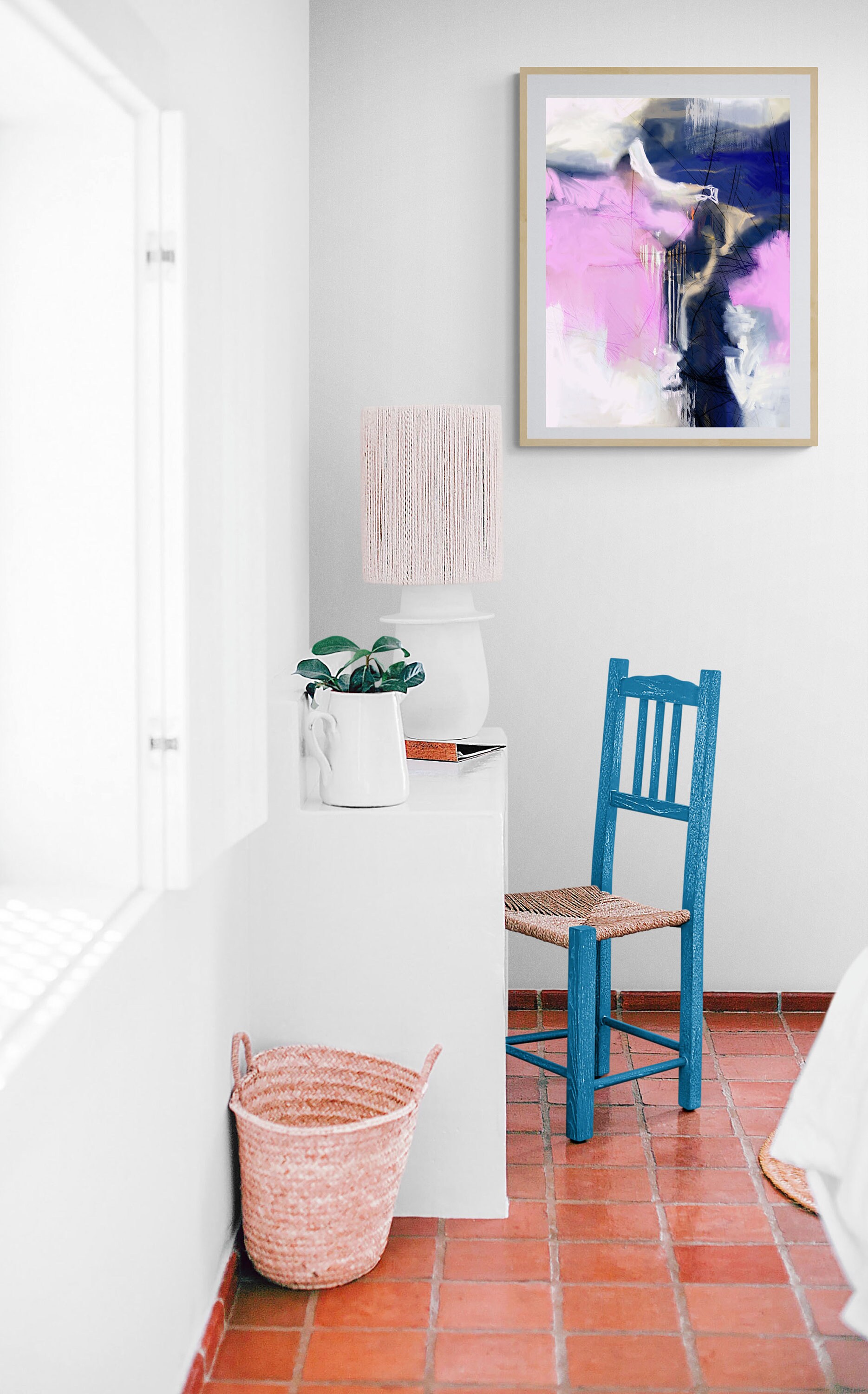 Pink and Blue Abstract Art Print: Modern Wall Decor (16x24) (digital ...