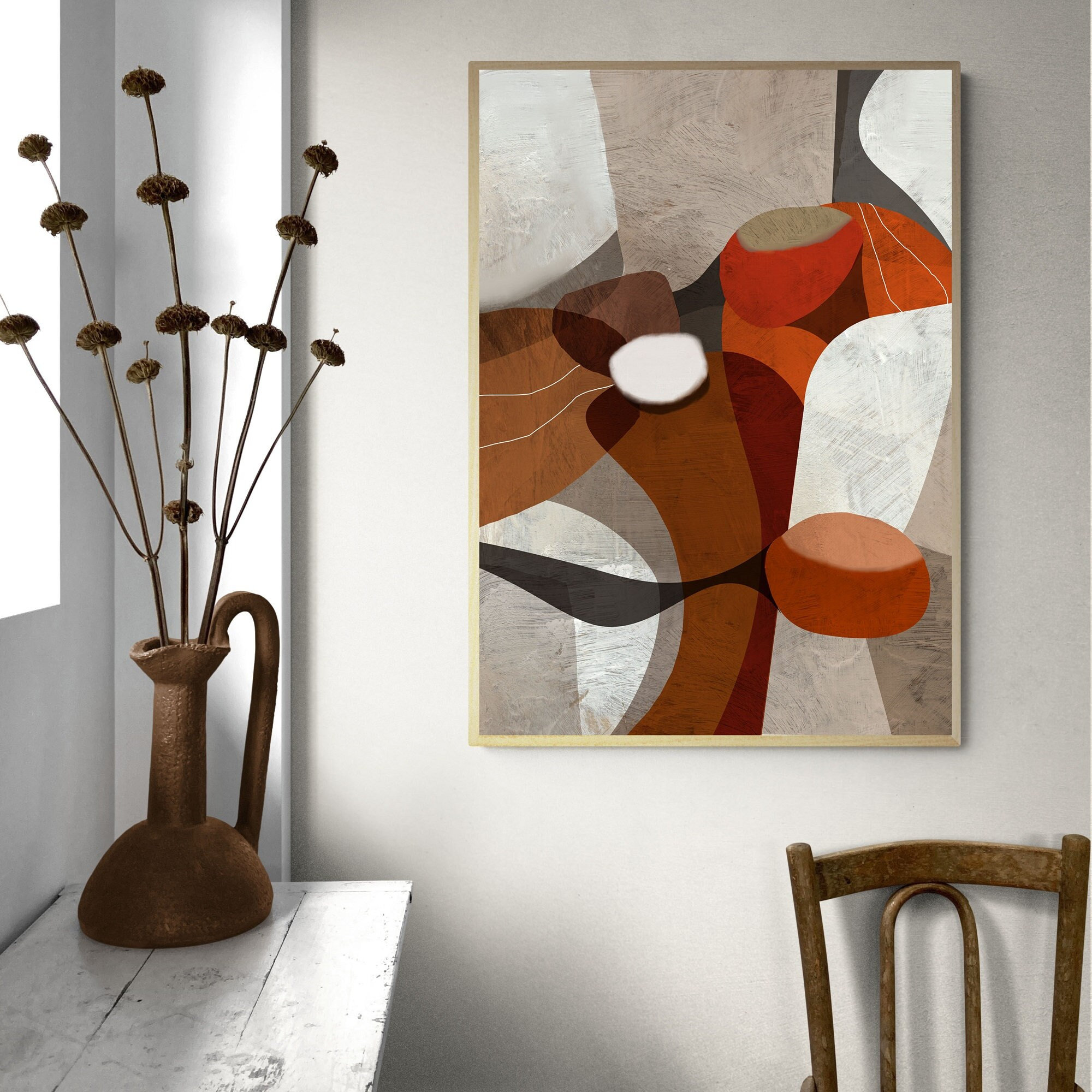 Large abstract art, Large brown orange abstract printable painting for instant download, Modern abstract home decor, 30 x 40