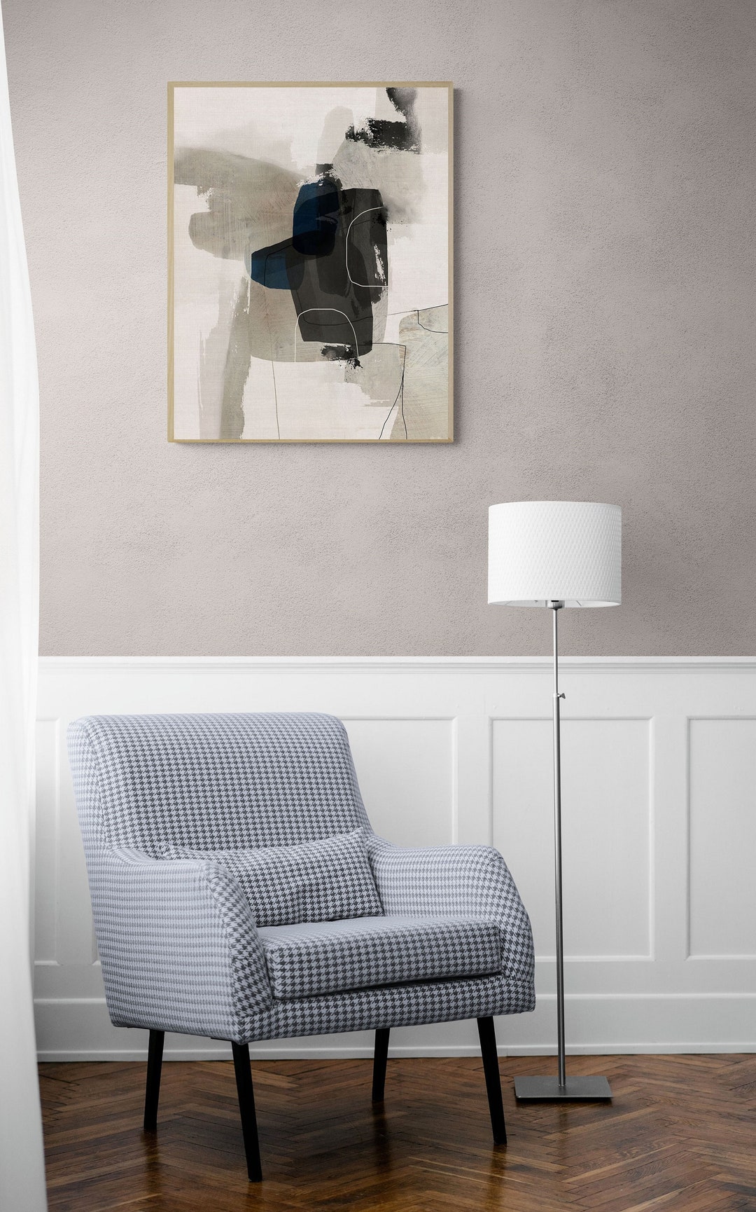 Beige Gray and Blue Abstract Wall Art, Printable Abstract Painting for ...