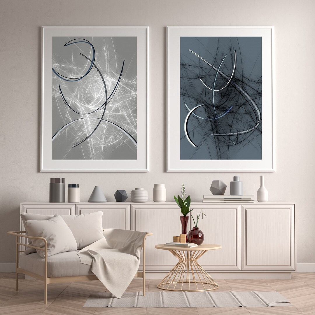 Minimalist Modern Abstract Wall Art Set of 2 Prints, Gray Abstract ...