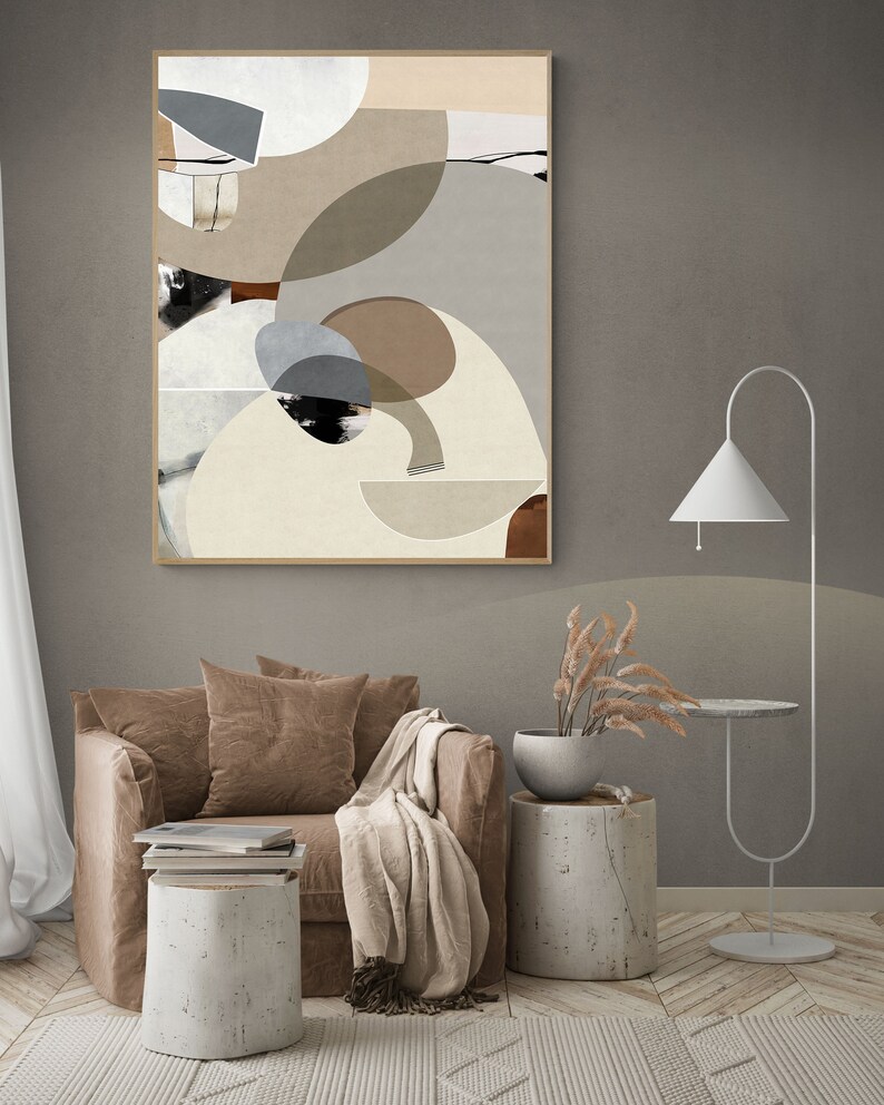 Mid Century Modern Abstract Art Print: Neutral Geometric Shapes ...