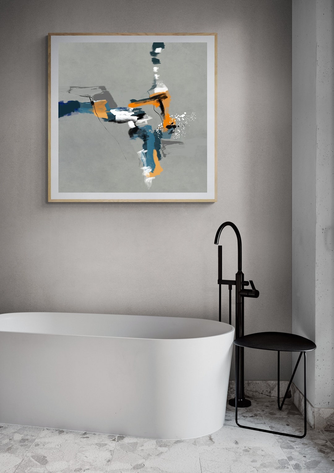 Orange Blue Abstract Art Print for Instant Download, Large Modern