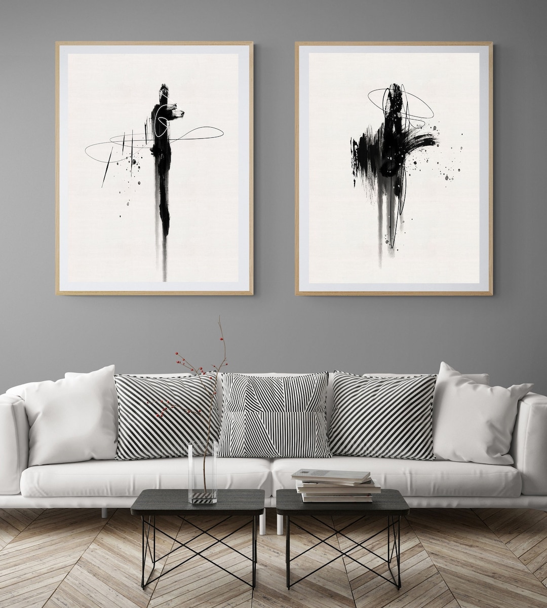 Black and White Abstract Art Prints Set: Modern Minimalist Decor ...