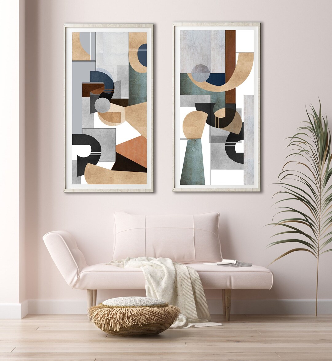 Mid Century Modern Abstract Geometric Print Set: Neutral Tones