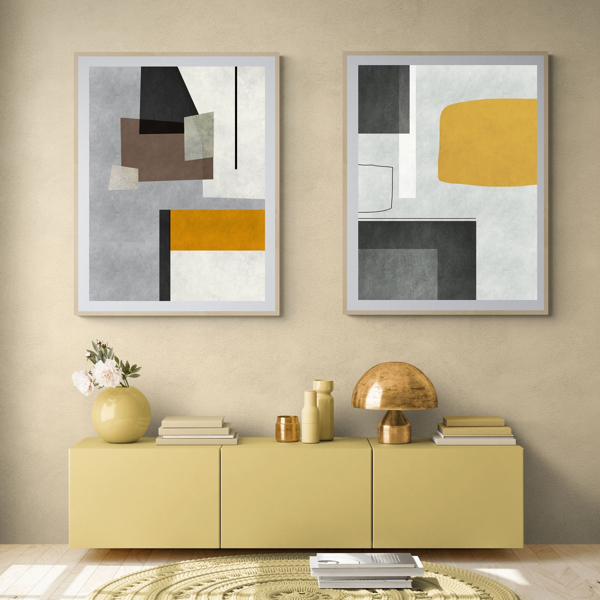 Abstract Geometric Print Set: Earth Tone Minimalist Wall Art (digital ...