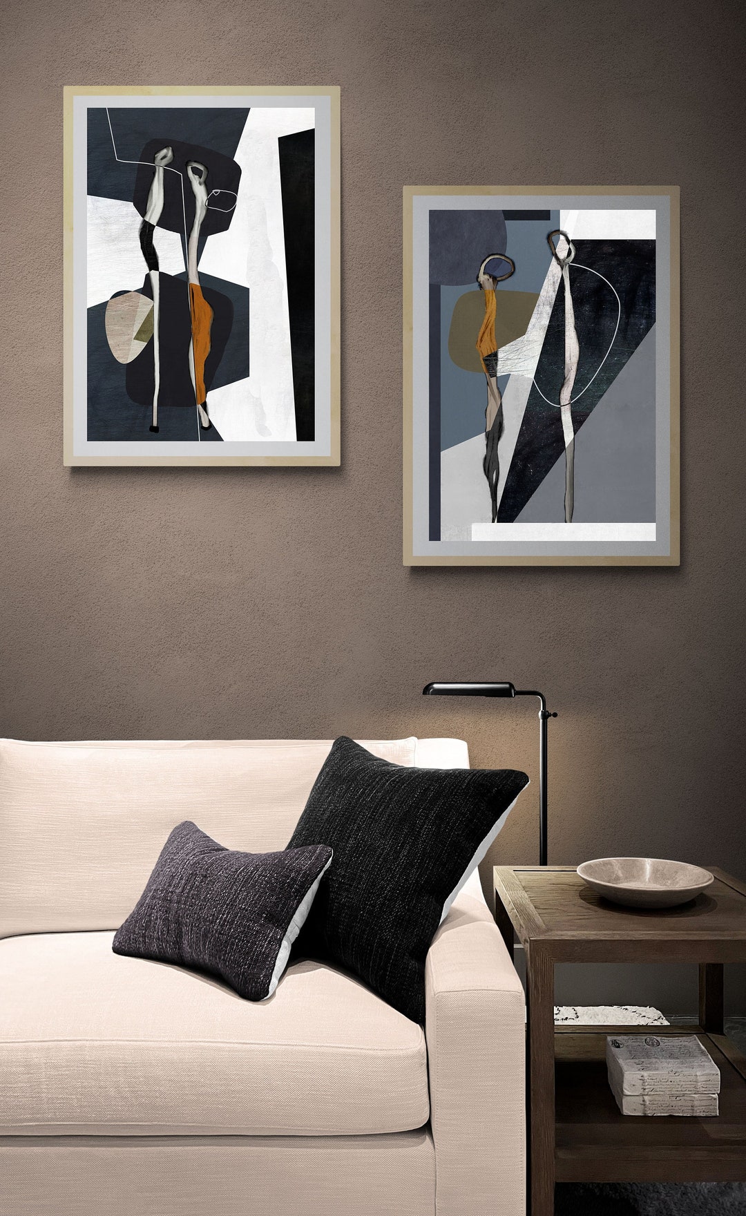 Modern Abstract Minimalist Set of 2 Prints With Minimal Human Etsy