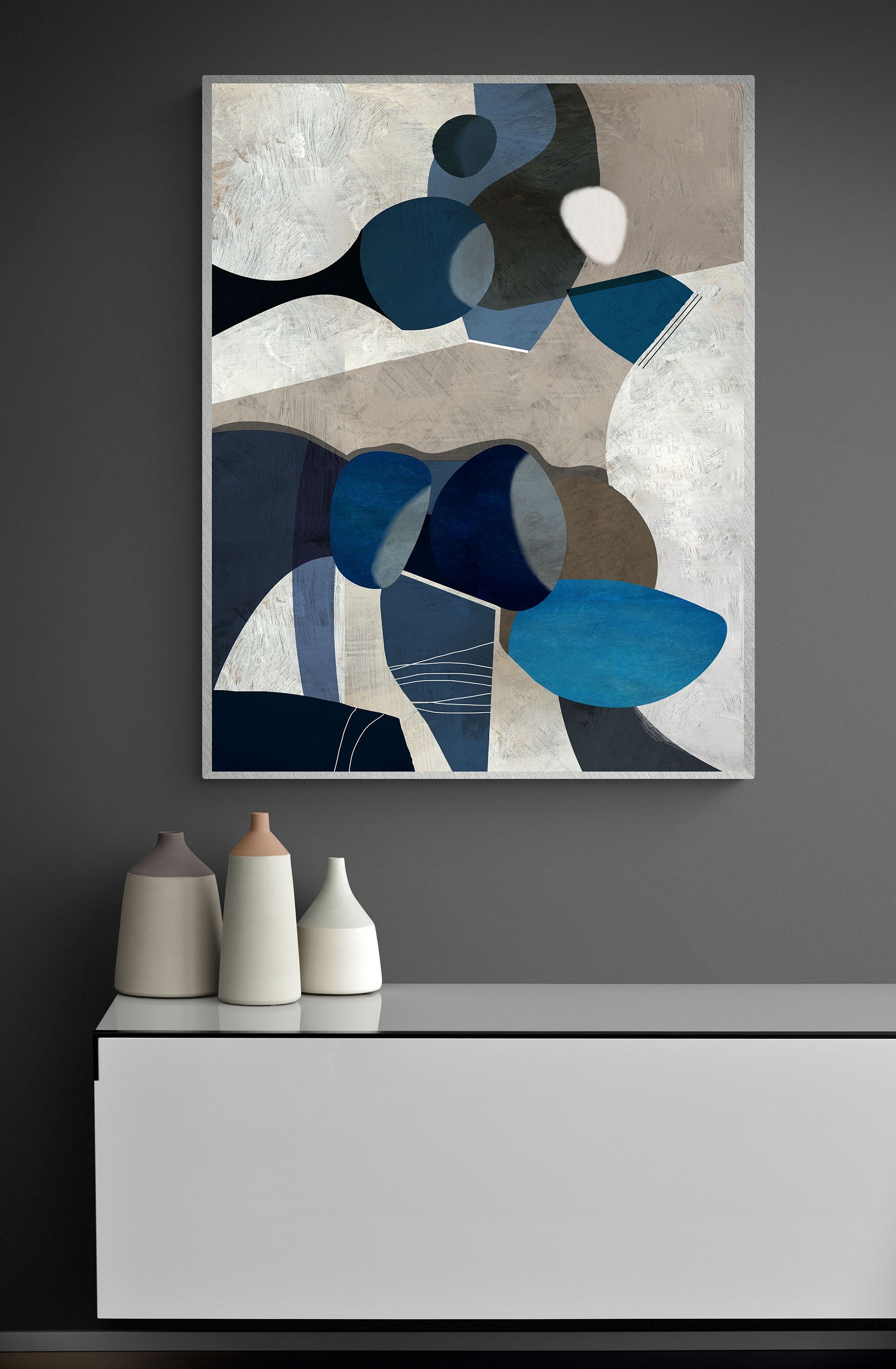 Large Blue and Beige Abstract Printable Painting Large Etsy