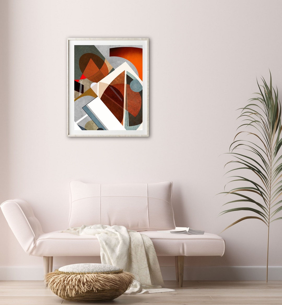 Mid Century Modern Geometric Print: Orange Brown Abstract Wall Art ...