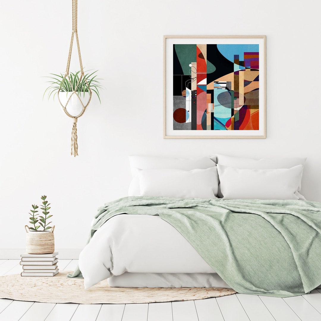 Mid Century Modern Abstract Geometric Print: Colorful Square Wall Art ...