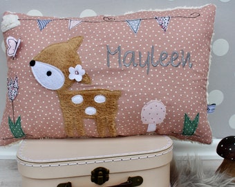 Name pillow, cuddly pillow, personalized pillow, birth pillow, deer pillow, from Klitzekleine Riesen