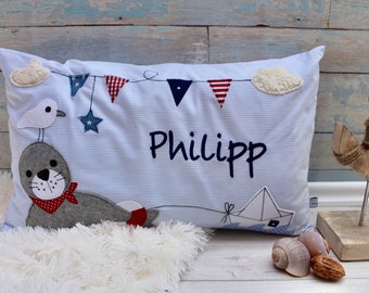 Children's pillows, cuddly pillows, maritime pillows, seal pillows, from tiny giants