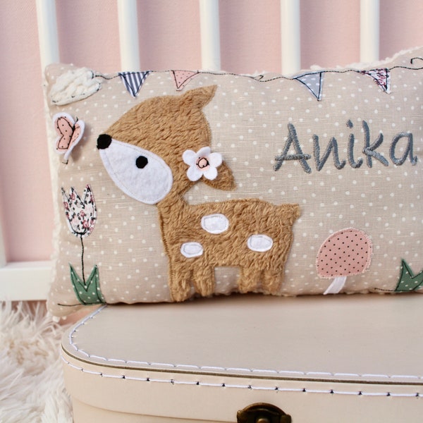 Name pillow 20 x 30 cm, cuddly pillow, personalized pillow, birth pillow, deer pillow, from Klitzekleine Riesen