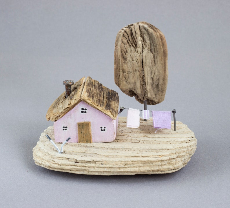 Accesorios hechos a mano miniatura Casa de Muñecas Estilo de LONA pared arte Foto Beach Hut