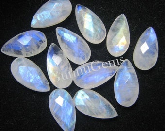 Rainbow Moonstone Pear Briolette: Calibrated Checker Cut Gemstone (6x12-10x20 mm)