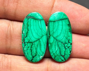 Malachit Paar: Grüne ovale Edelstein Cabochons für Schmuck #12834
