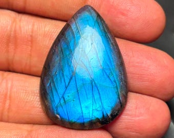 Cabujón de pera de labradorita azul brillante, gema natural de base plana para la fabricación de joyas.