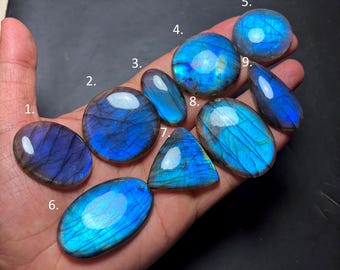 Polished Blue Flashy Labradorite Gemstone Flat Back Cabochons Handmade Stone