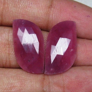 Natural ruby rose cut pair faceted flat bottom gemstone pair size 12 x 23 mm loose real pink ruby stone pair for earrings # 4022