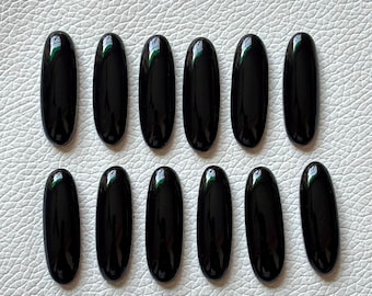 Black Onyx Cabochon: Long Oval Gemstone for Jewelry Making (7x14 to 12x36 mm)
