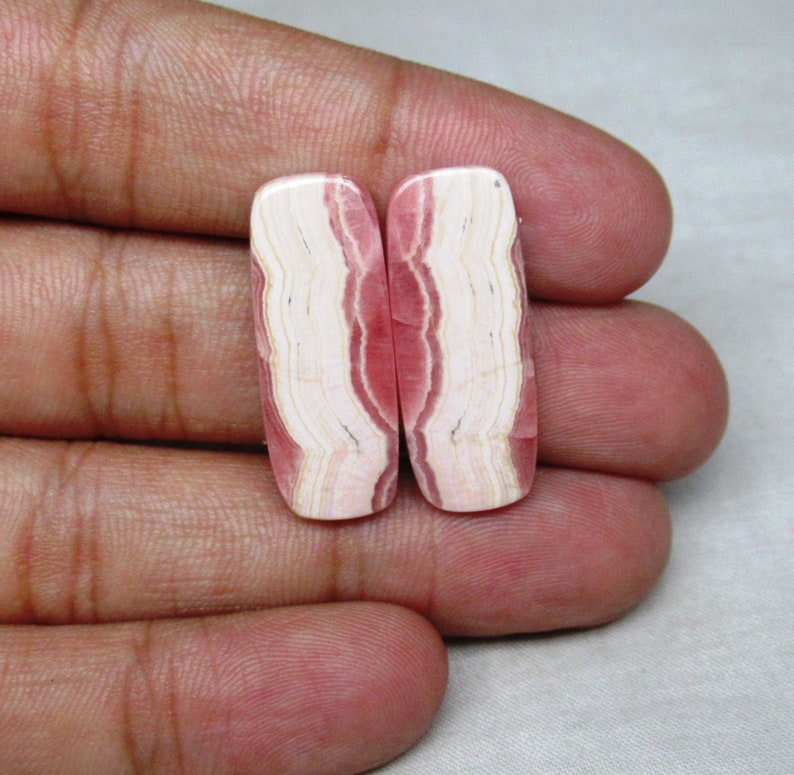 Rhodochrosite Designer Baguette Cabochon Flat Back Gemstone Pair 11 X 28 X 3 mm Pink Rhodochrosite Pair Cabochon Earring #3931 Christmas